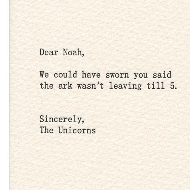 "Dear Noah / Sincerely the Unicorns" Card