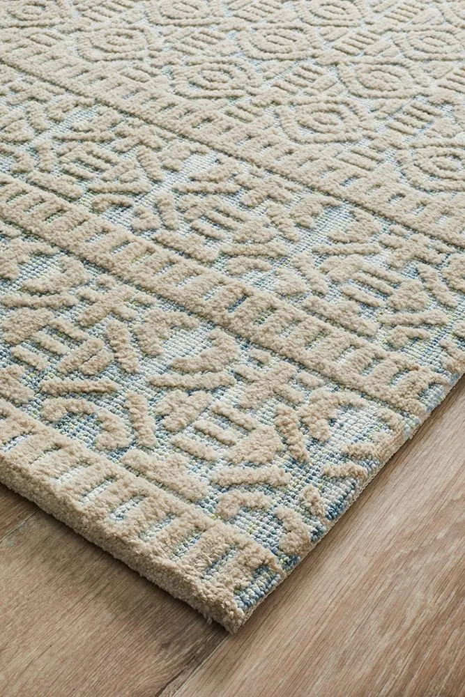 Rustic Casual Tribal Design Lucy Rug - Blue/Green