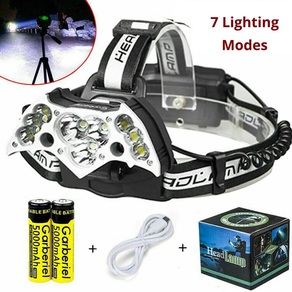 SMAXLuminate™ Super-Bright 11 LED Headlamp: Rechargeable Waterproof Head Light Torch 990000LM
