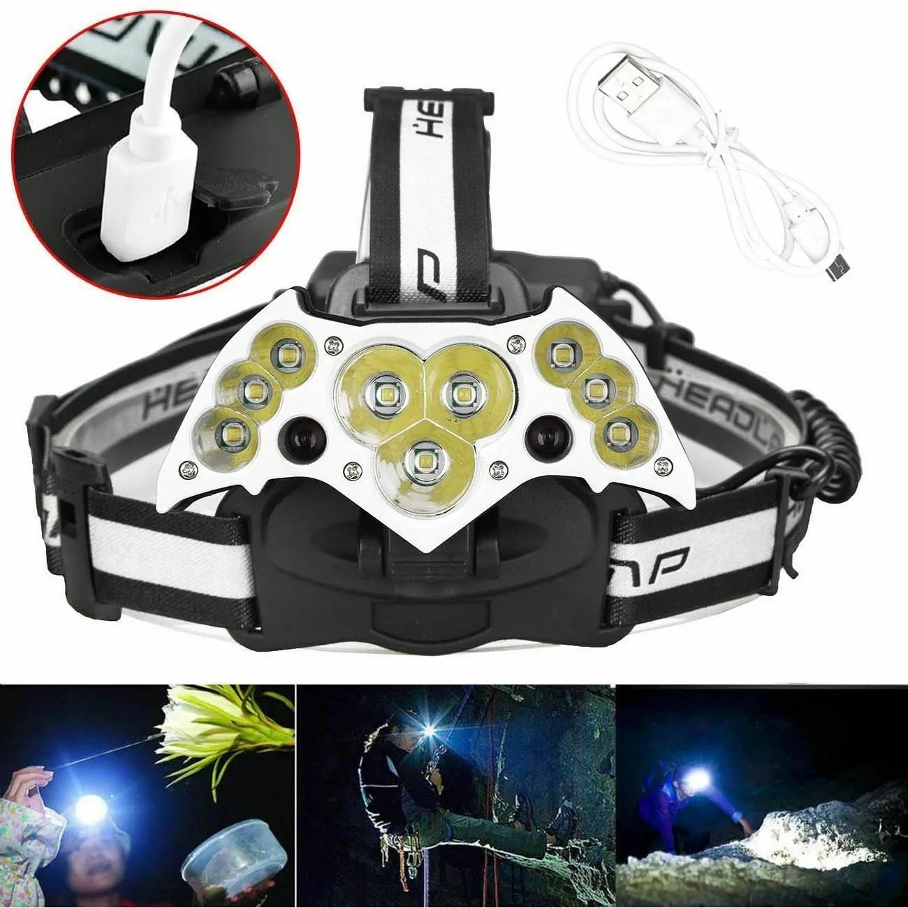 SMAXLuminate™ Super-Bright 11 LED Headlamp: Rechargeable Waterproof Head Light Torch 990000LM
