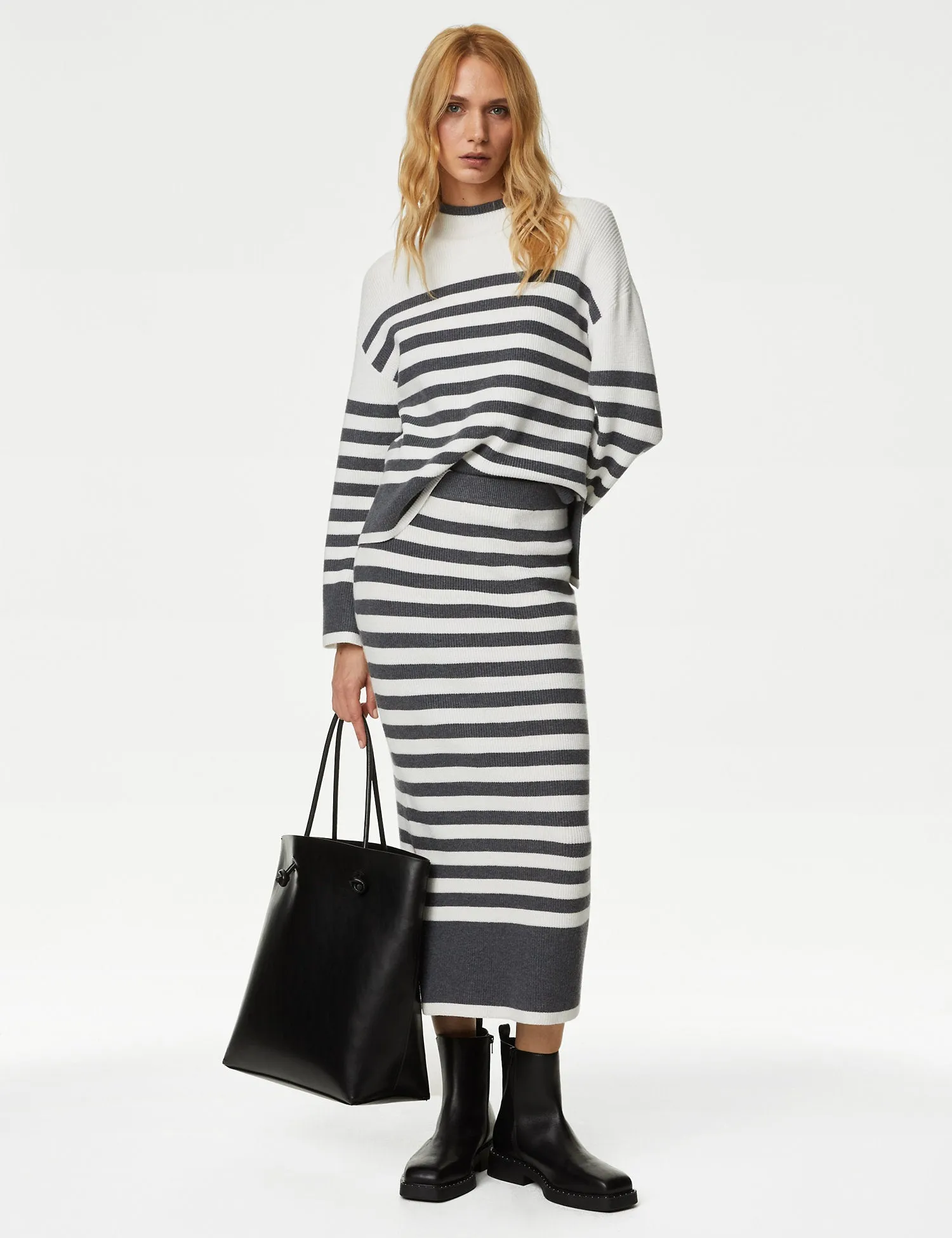 Soft Touch Striped Funnel Neck Jumper