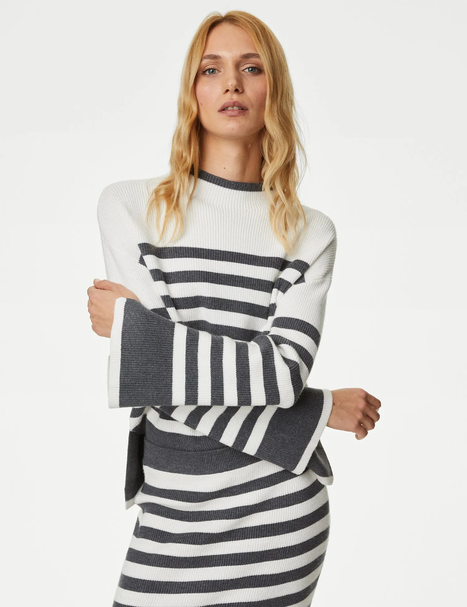 Soft Touch Striped Funnel Neck Jumper