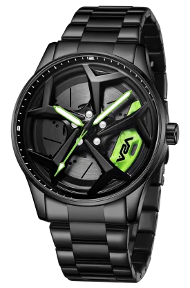 V2A Vortex Series Rolling Wheel Men’s Analog Watch Open Dial Stainless Steel Watch – Car Wheel-Inspired Design, Hollow Out Elegance Casual Watch for Men | Gift for Men