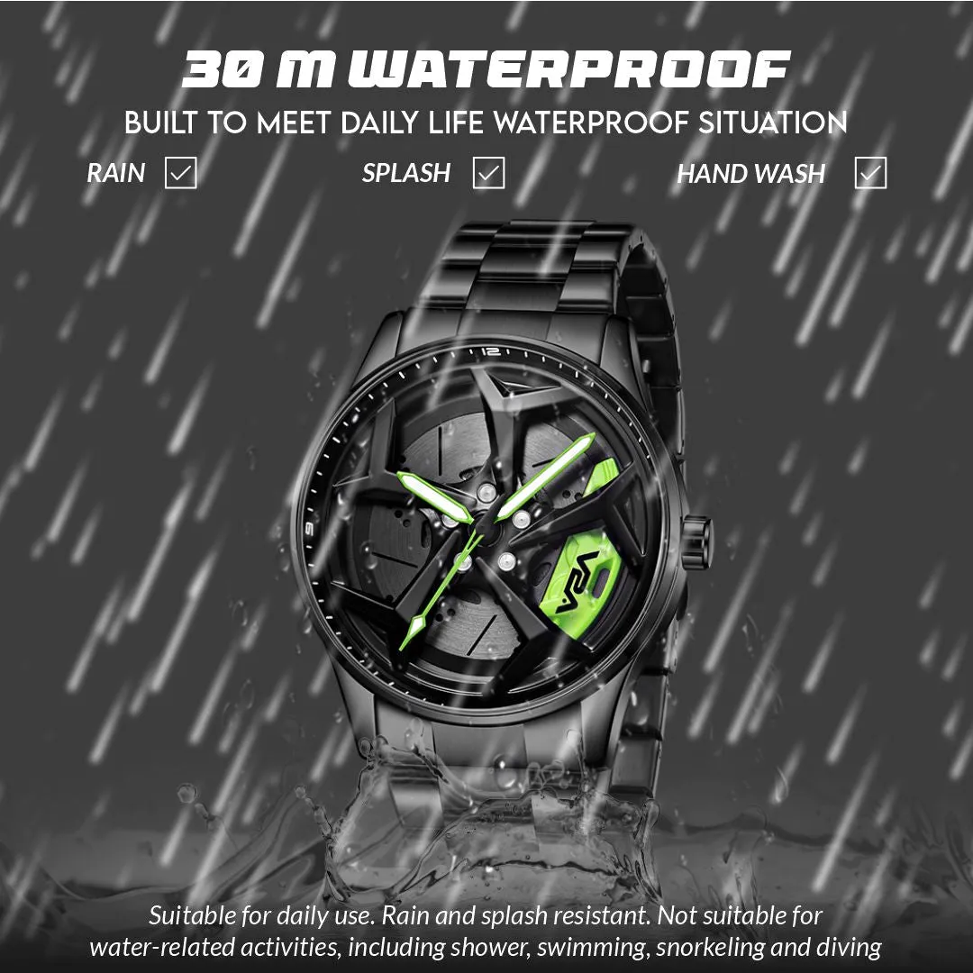 V2A Vortex Series Rolling Wheel Men’s Analog Watch Open Dial Stainless Steel Watch – Car Wheel-Inspired Design, Hollow Out Elegance Casual Watch for Men | Gift for Men