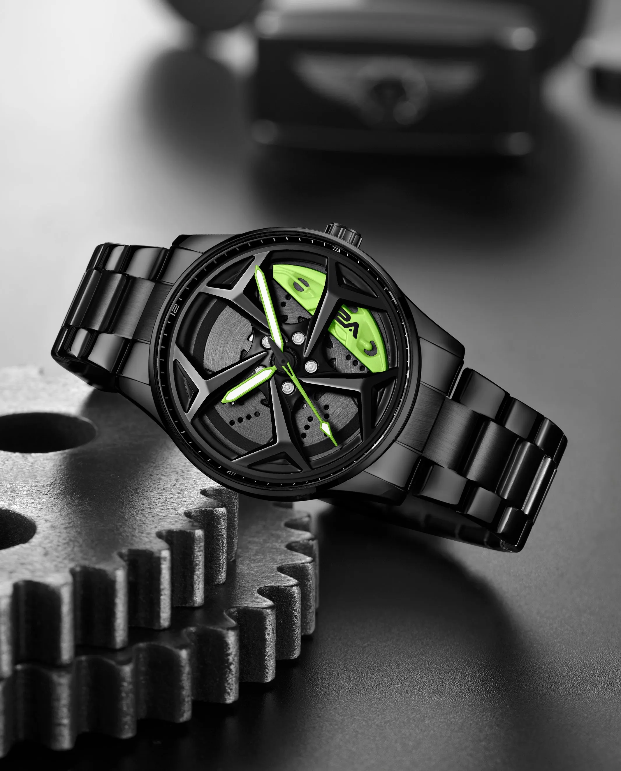 V2A Vortex Series Rolling Wheel Men’s Analog Watch Open Dial Stainless Steel Watch – Car Wheel-Inspired Design, Hollow Out Elegance Casual Watch for Men | Gift for Men