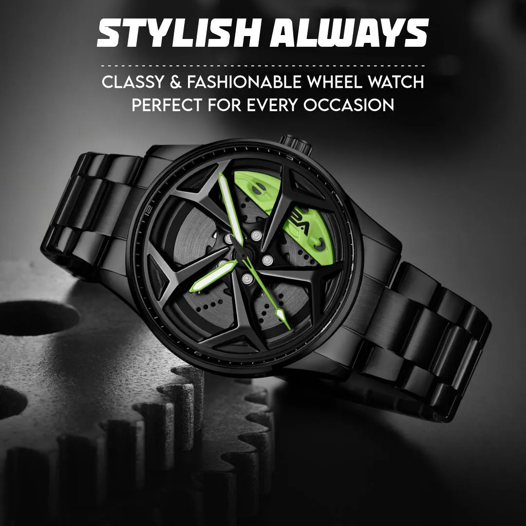 V2A Vortex Series Rolling Wheel Men’s Analog Watch Open Dial Stainless Steel Watch – Car Wheel-Inspired Design, Hollow Out Elegance Casual Watch for Men | Gift for Men