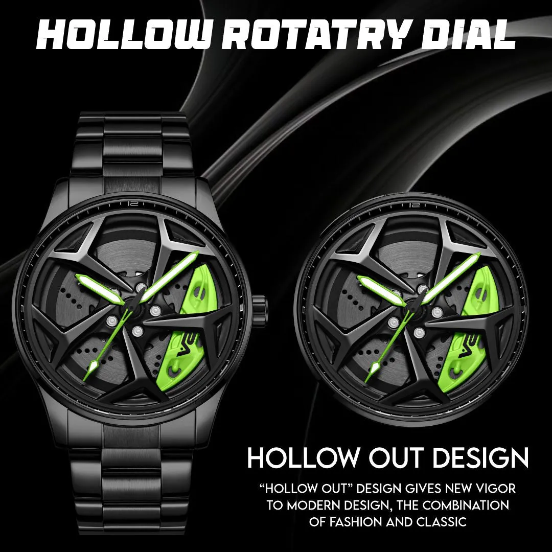 V2A Vortex Series Rolling Wheel Men’s Analog Watch Open Dial Stainless Steel Watch – Car Wheel-Inspired Design, Hollow Out Elegance Casual Watch for Men | Gift for Men