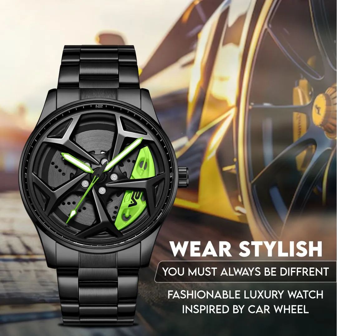 V2A Vortex Series Rolling Wheel Men’s Analog Watch Open Dial Stainless Steel Watch – Car Wheel-Inspired Design, Hollow Out Elegance Casual Watch for Men | Gift for Men