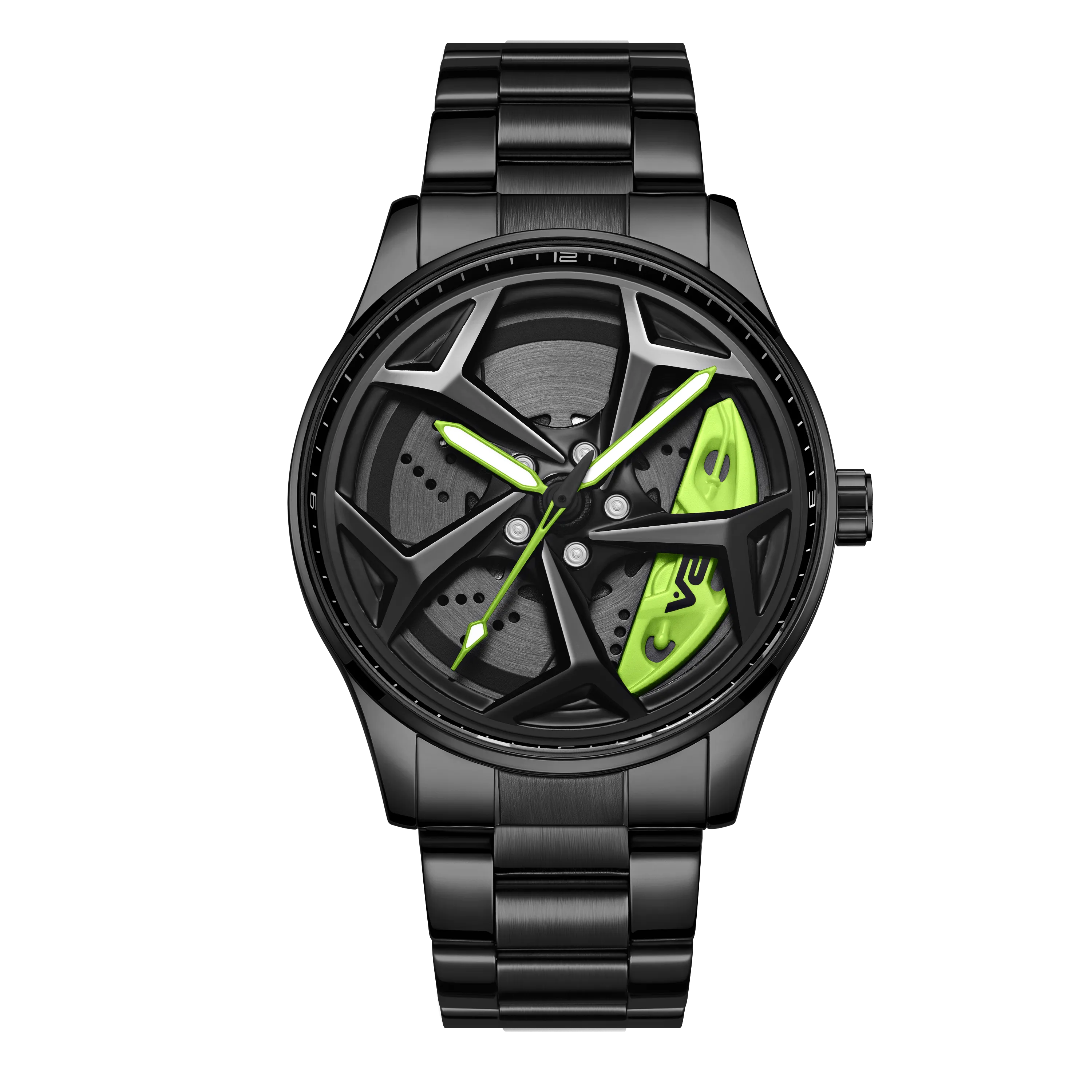 V2A Vortex Series Rolling Wheel Men’s Analog Watch Open Dial Stainless Steel Watch – Car Wheel-Inspired Design, Hollow Out Elegance Casual Watch for Men | Gift for Men