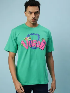 Veirdo Rock Green Oversized Chest Graphic Printed Tshirt