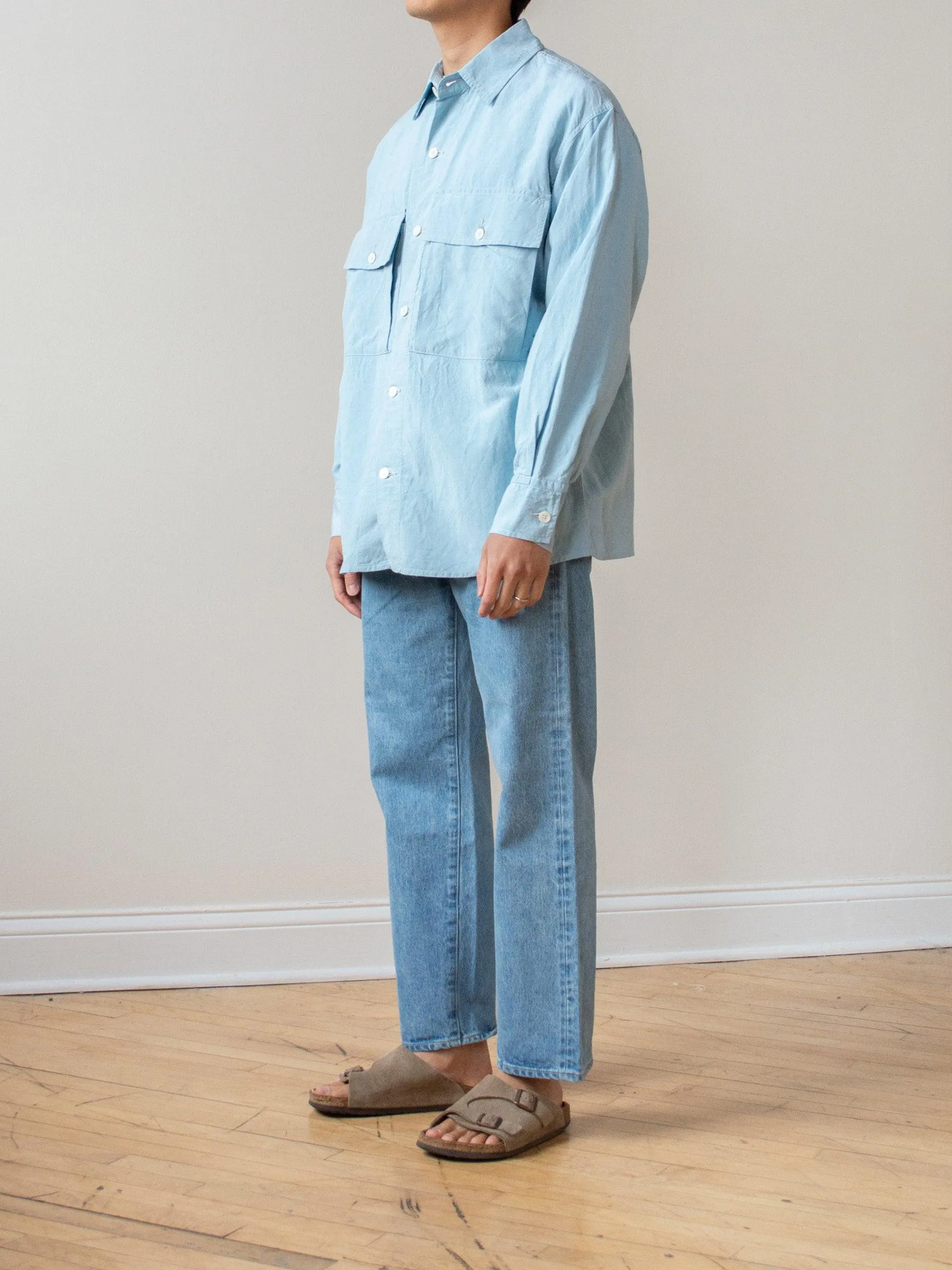 Washed Silk Linen Field Shirt Jacket - Saxe Blue