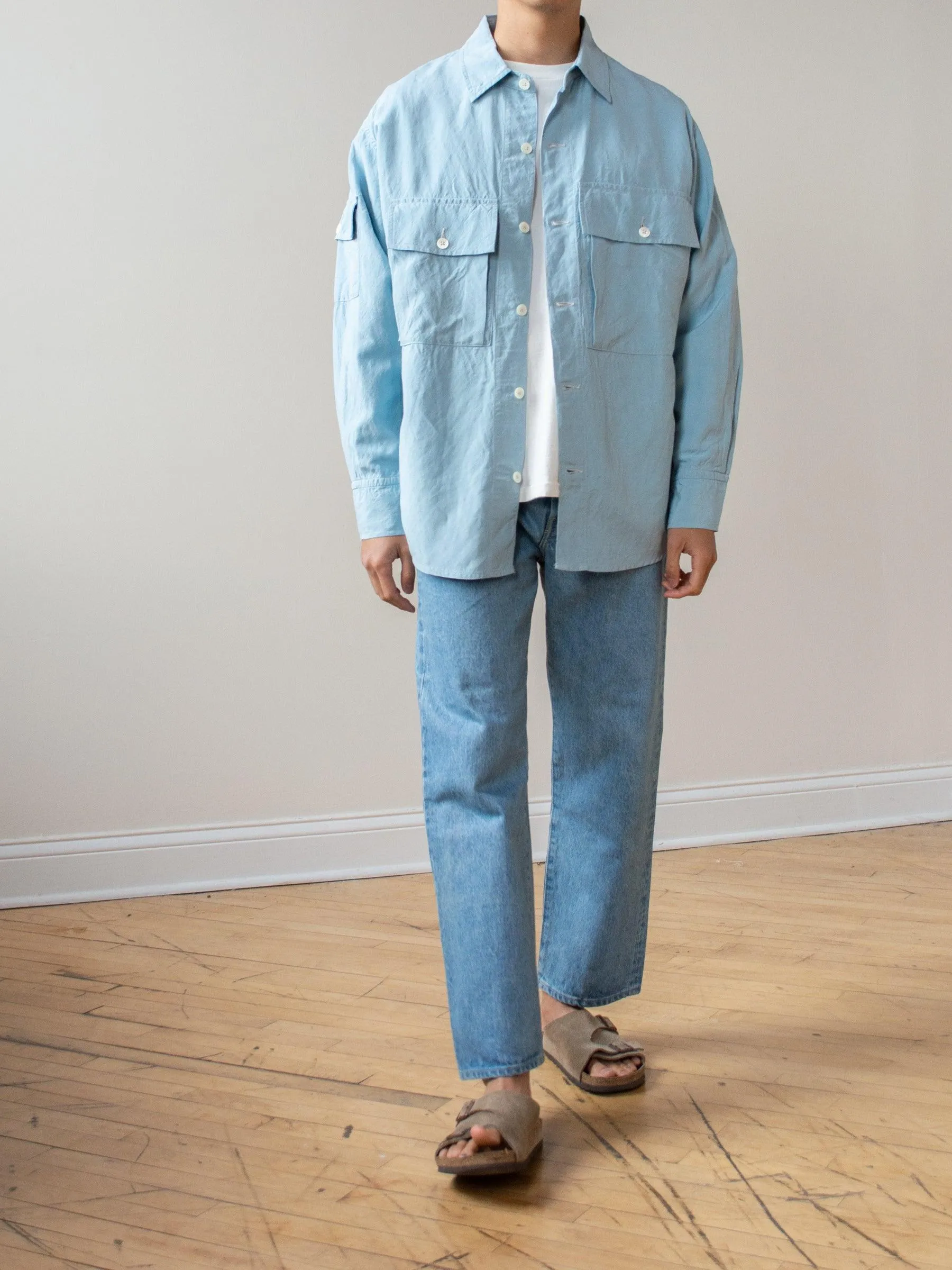 Washed Silk Linen Field Shirt Jacket - Saxe Blue