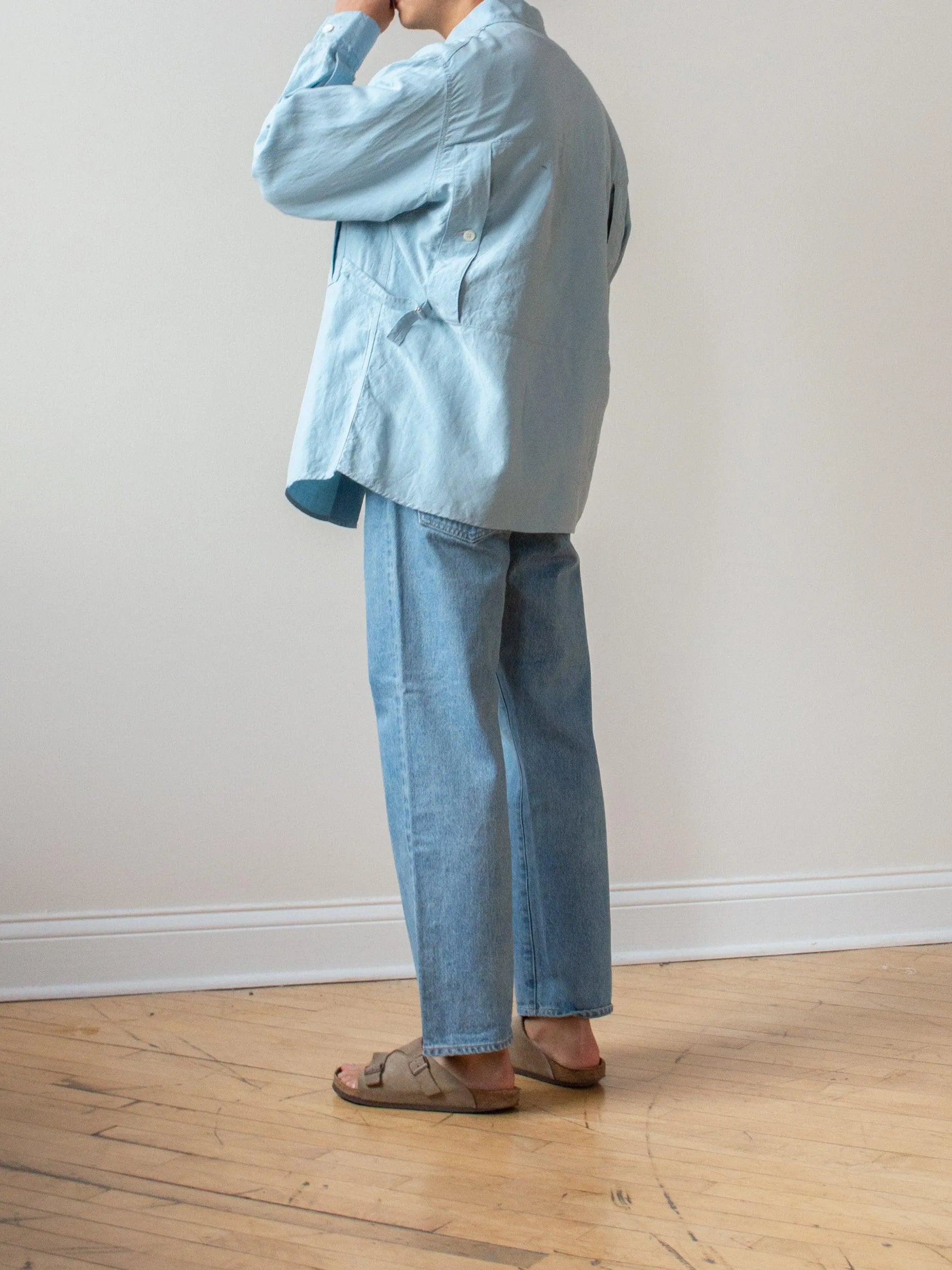 Washed Silk Linen Field Shirt Jacket - Saxe Blue