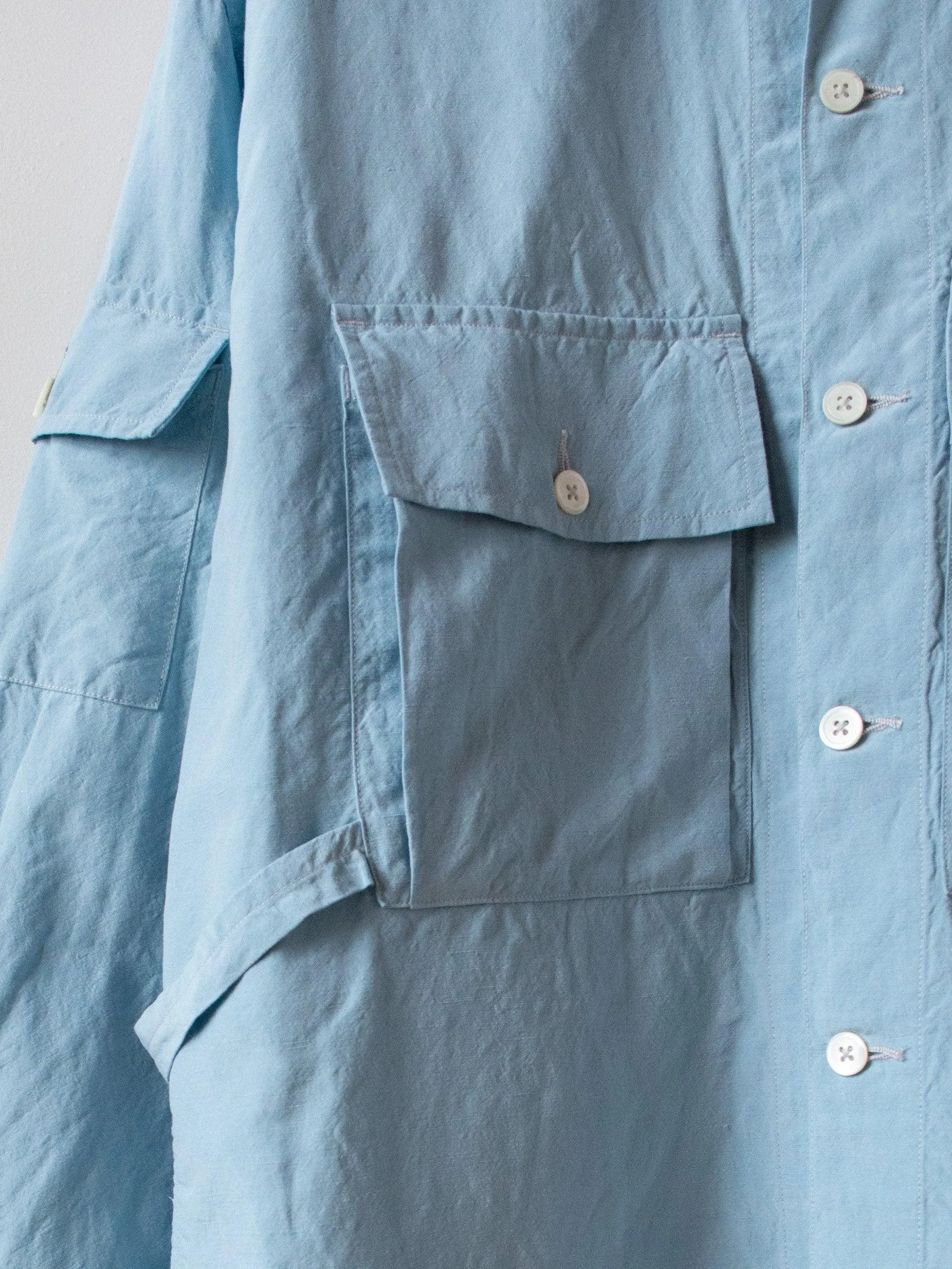 Washed Silk Linen Field Shirt Jacket - Saxe Blue