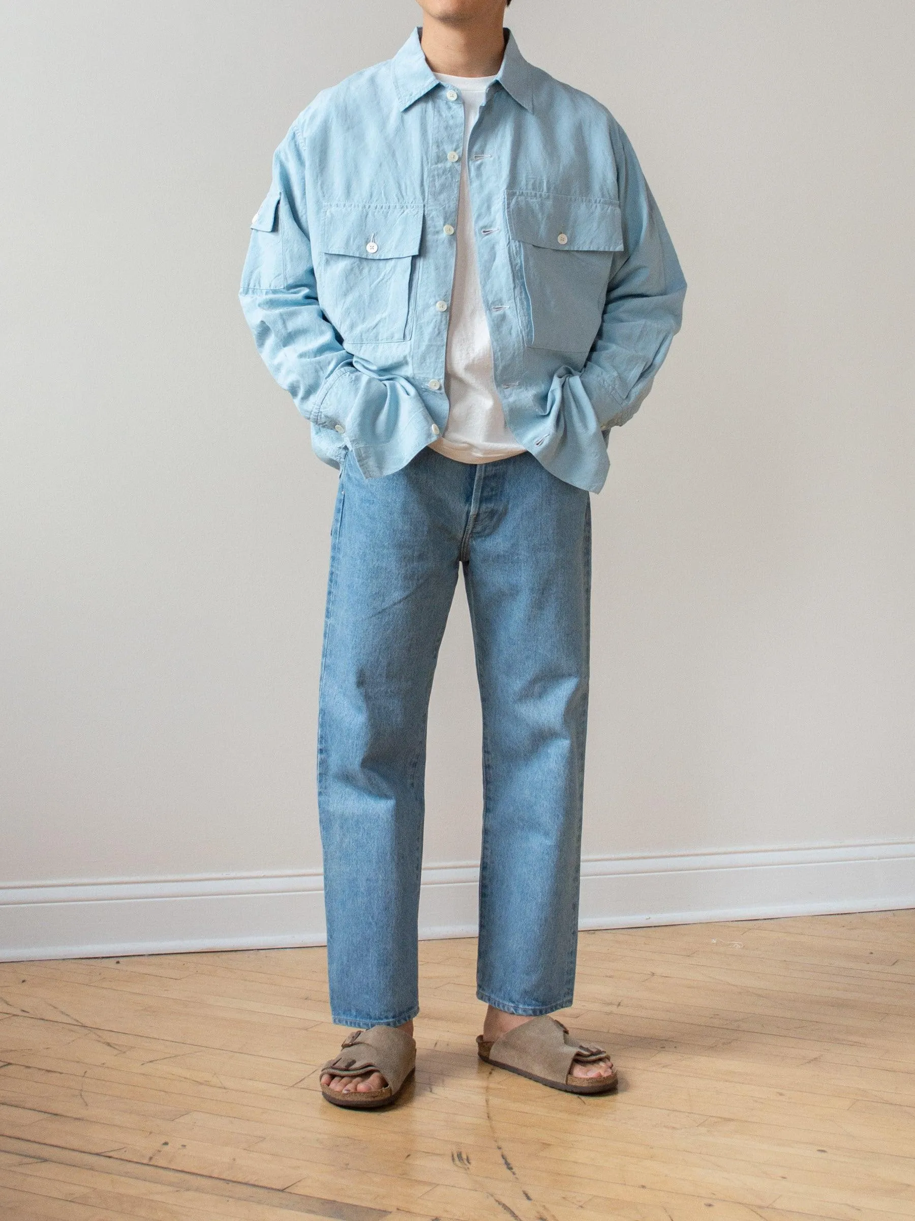 Washed Silk Linen Field Shirt Jacket - Saxe Blue