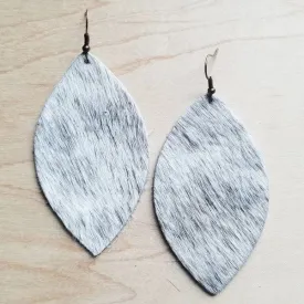 White and Gray Hair Leather Oval Earrings