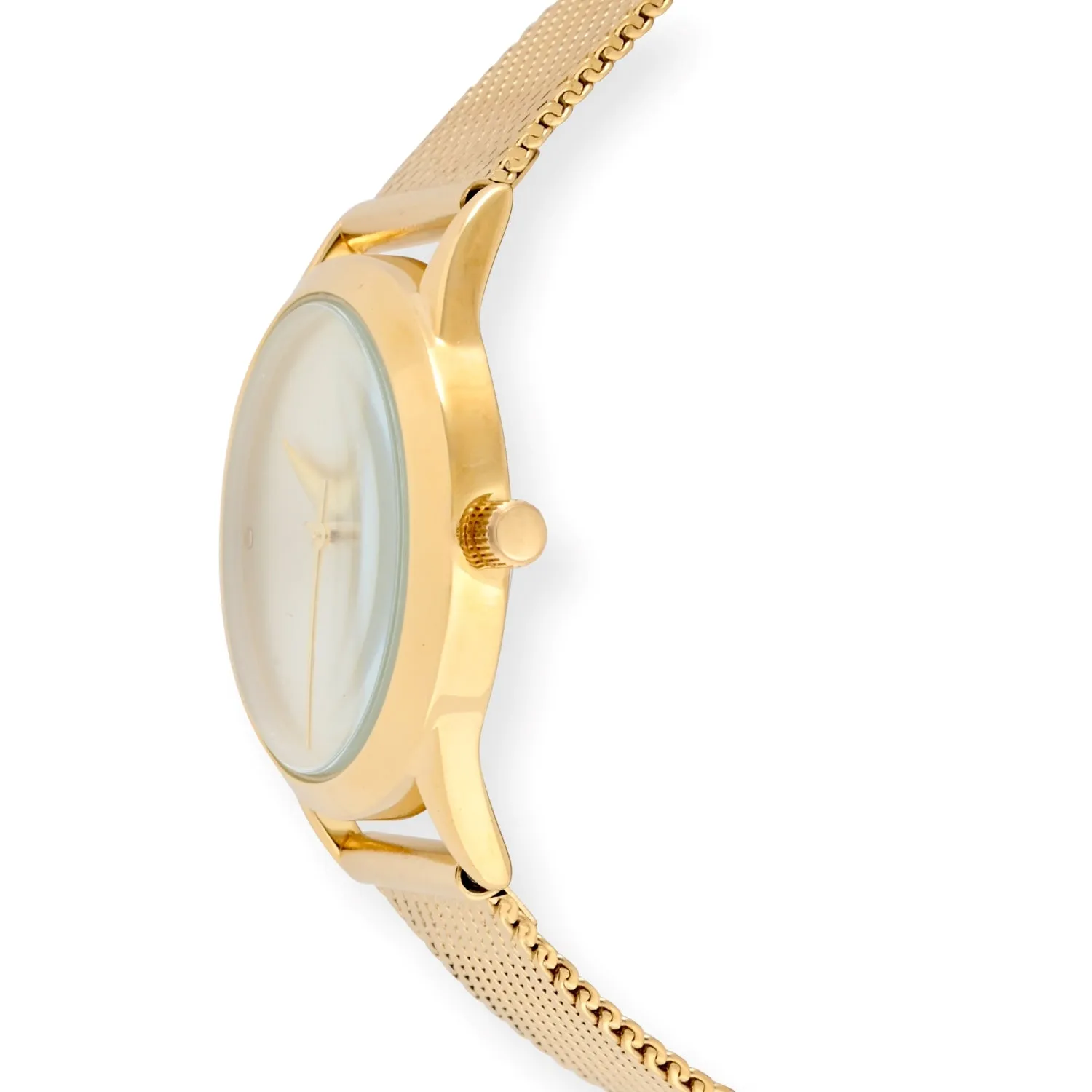 Womens 30mm Wafer Slim Gold Plated Watch with Mesh Band