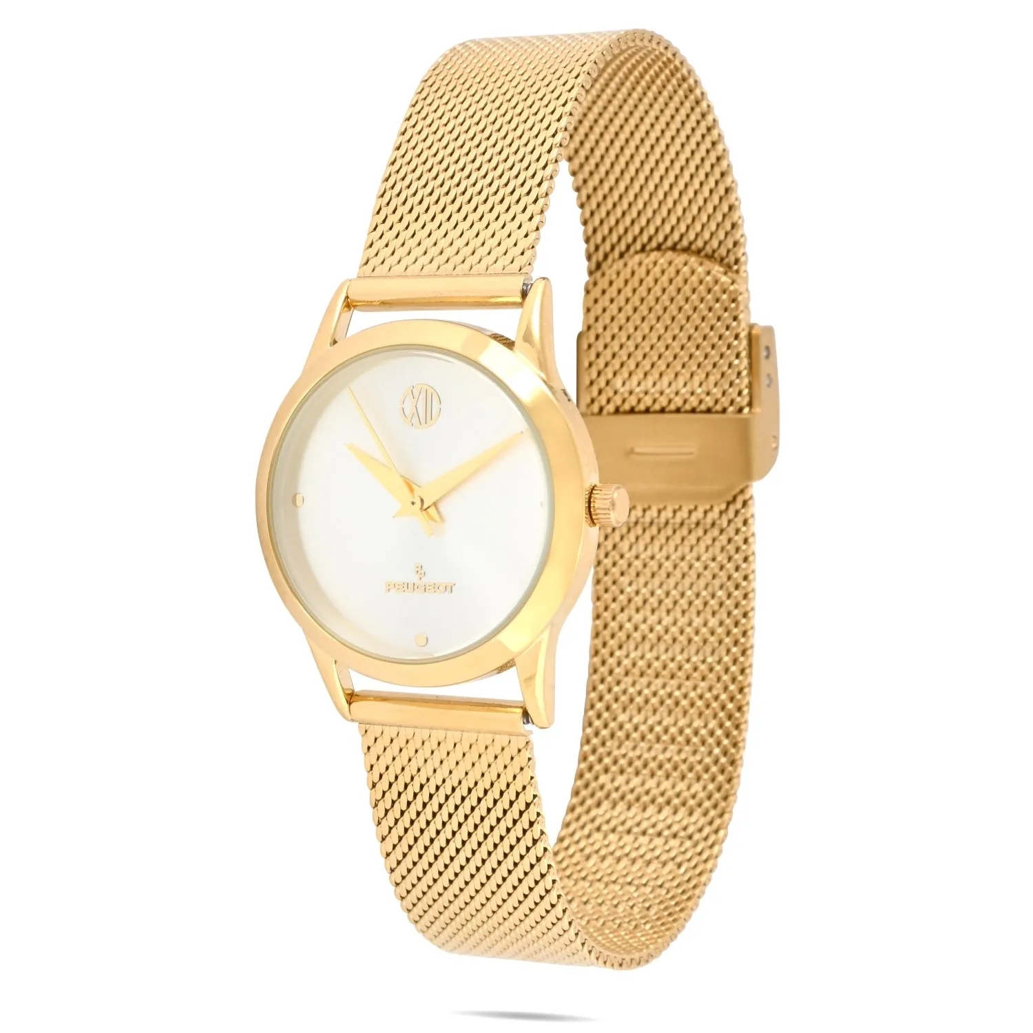 Womens 30mm Wafer Slim Gold Plated Watch with Mesh Band