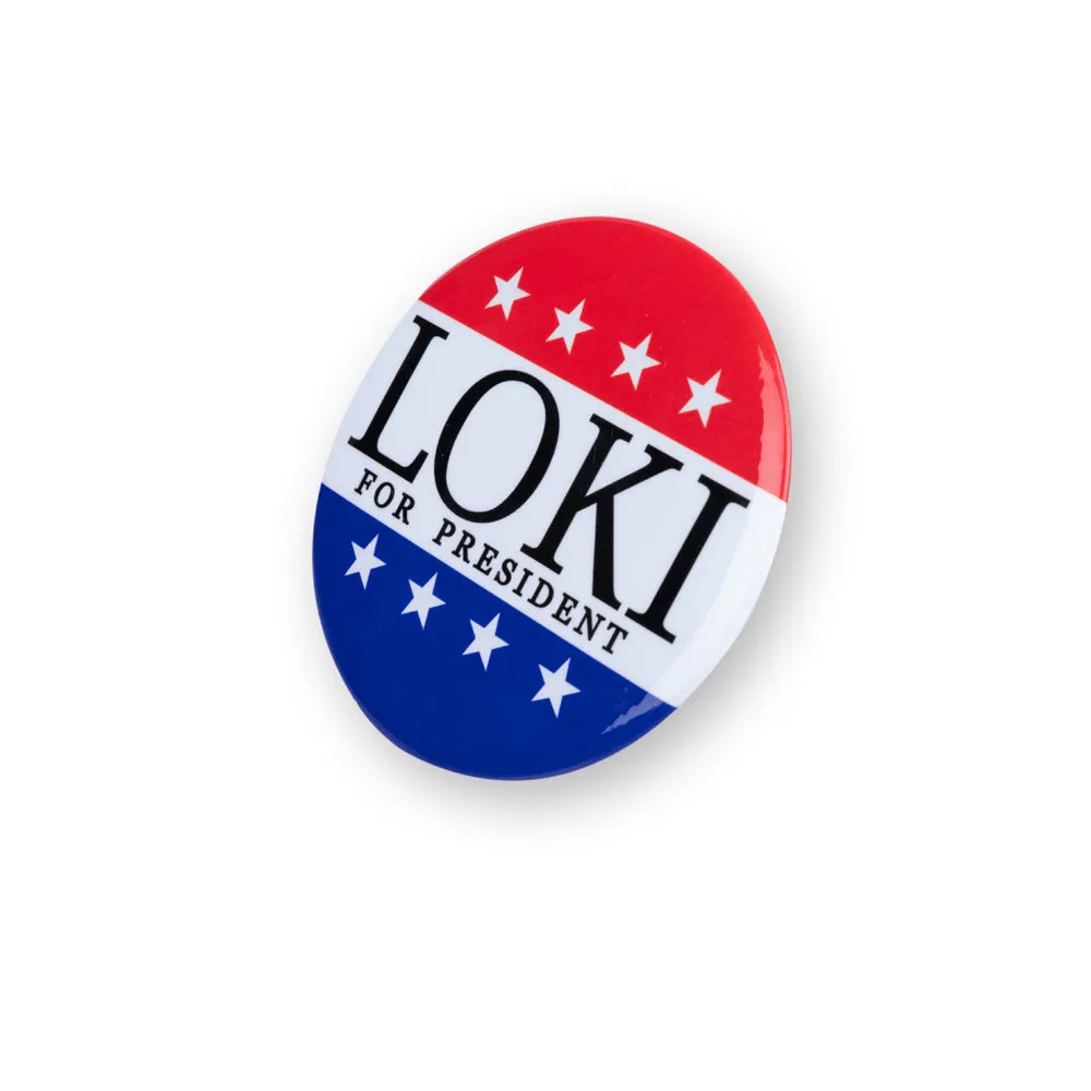 Xcoser Loki For President - Big 77mm Badge and Stickers Red with White Size 7.5cm