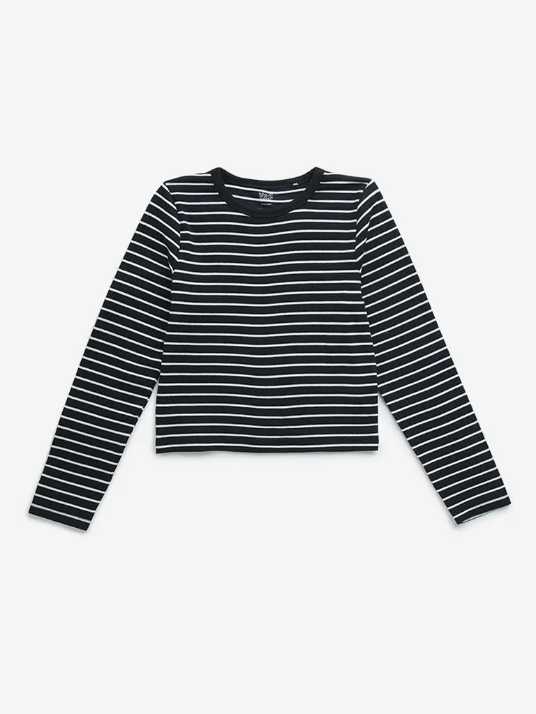 Y&F Kids Black Stripe Printed T-Shirt